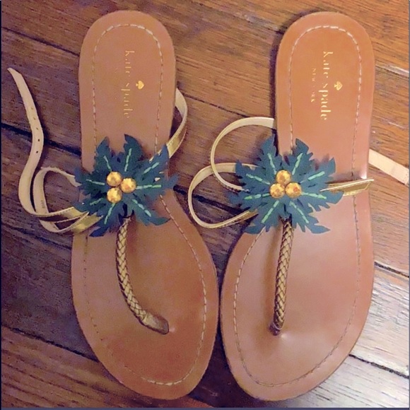 Kate Spade ♠️ Solana Palm Tree Sandal Flats Shoe 8.5 Tropical Beach Vacation 373 - Picture 2 of 4